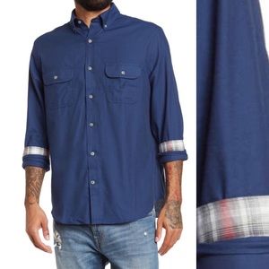 Nautica Twill Dress Shirt Navy Blue Plaid Detailed Rollable Sleeves, Size XL NWT